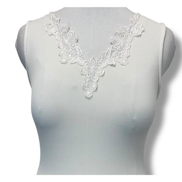 VTG 90s CINEMA ETOILE White LACE Stretch Knit Sleep Tank Chemise Ivory - Picture 2 of 9